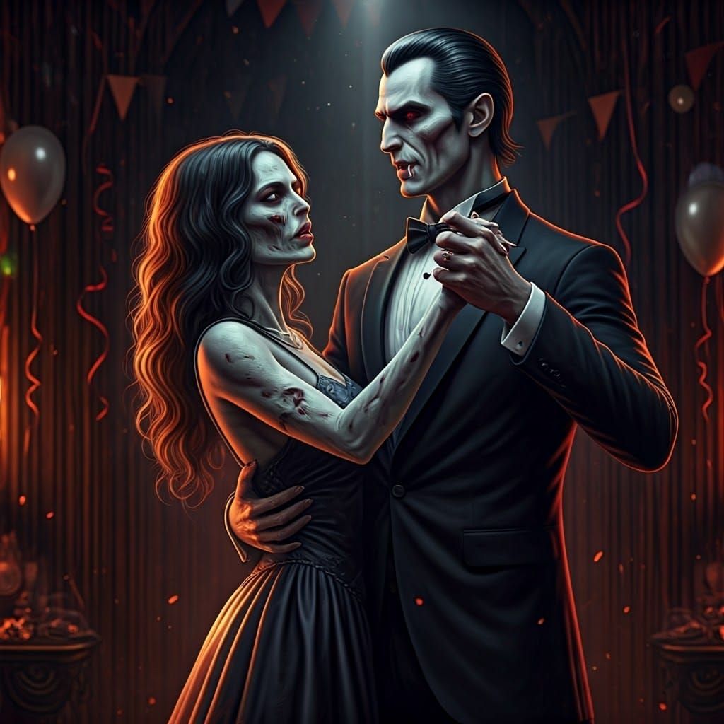 Vampire and Zombie Dance Under Disco Ball