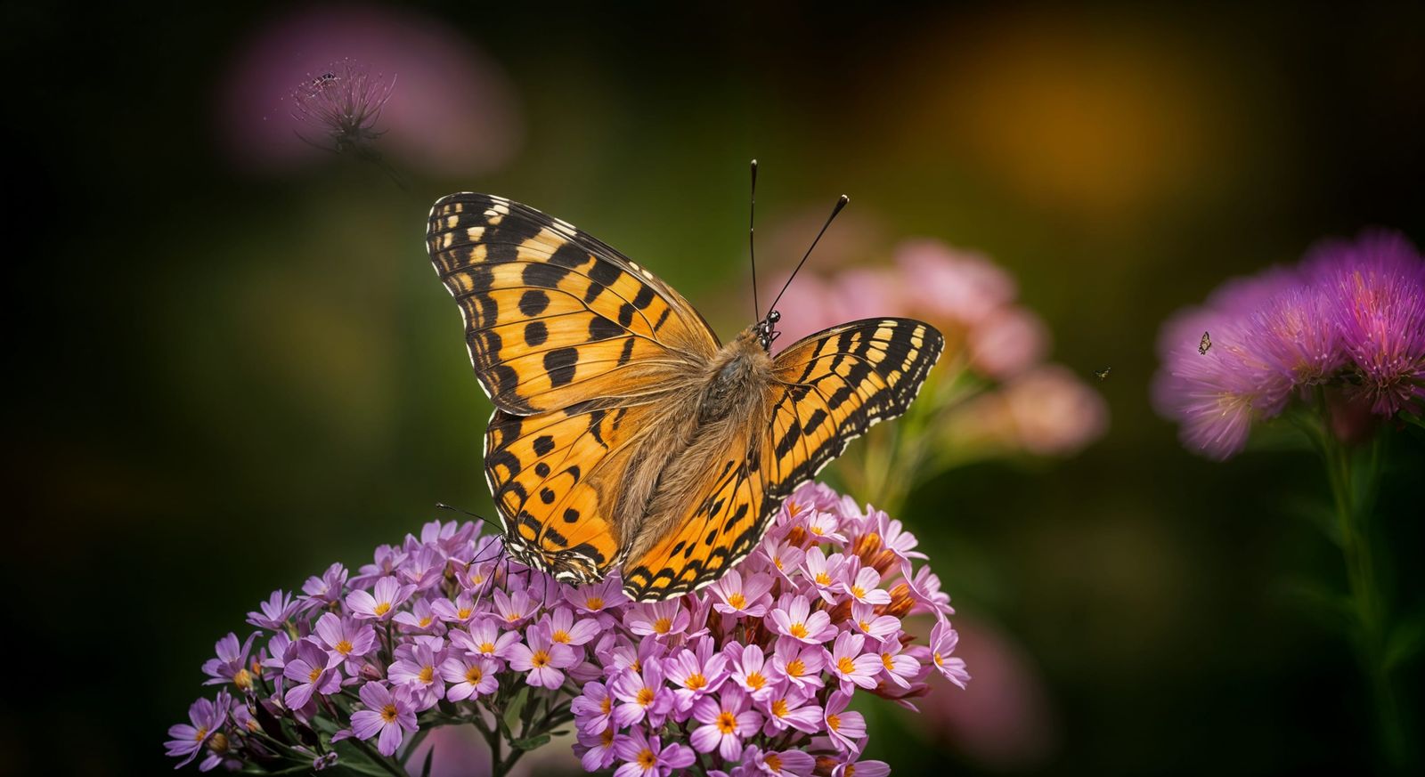 Butterfly on Pink Flowers: Hyperrealistic Splash Art