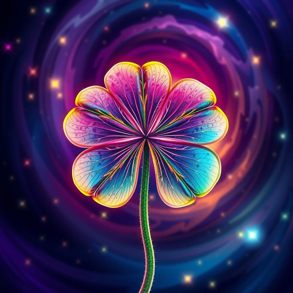 Psychedelic Four Leaf Clover in Cosmic Astral Scene