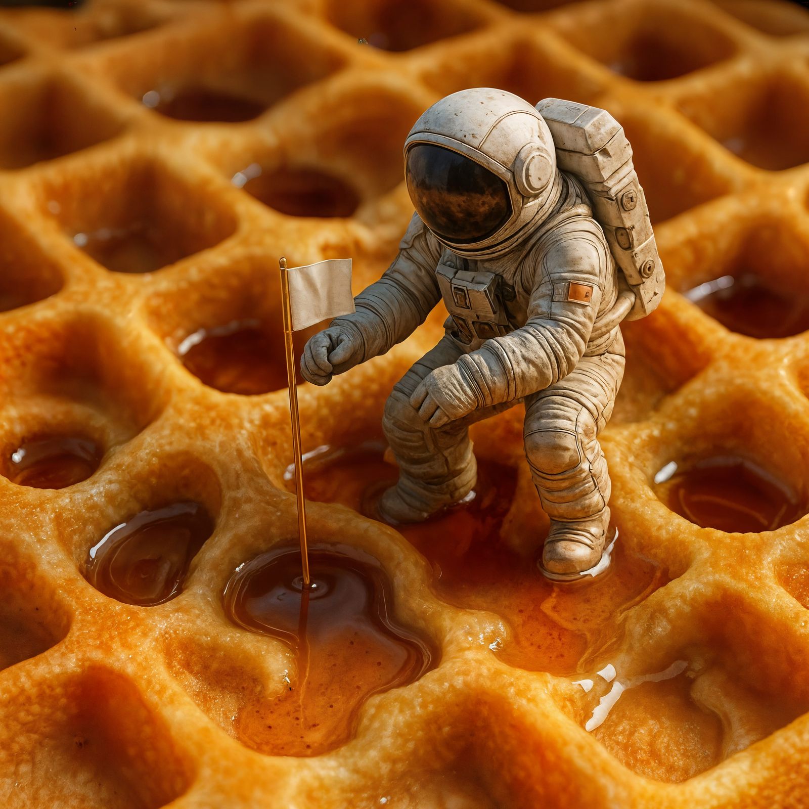 Tiny Astronaut Explores Giant Waffle in CGI