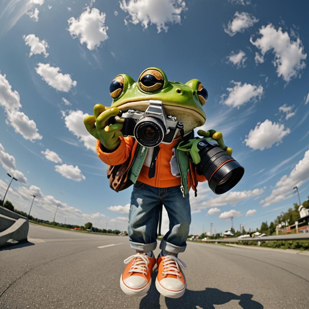 Anthropomorphic Frog Photographer Ready to Shoot