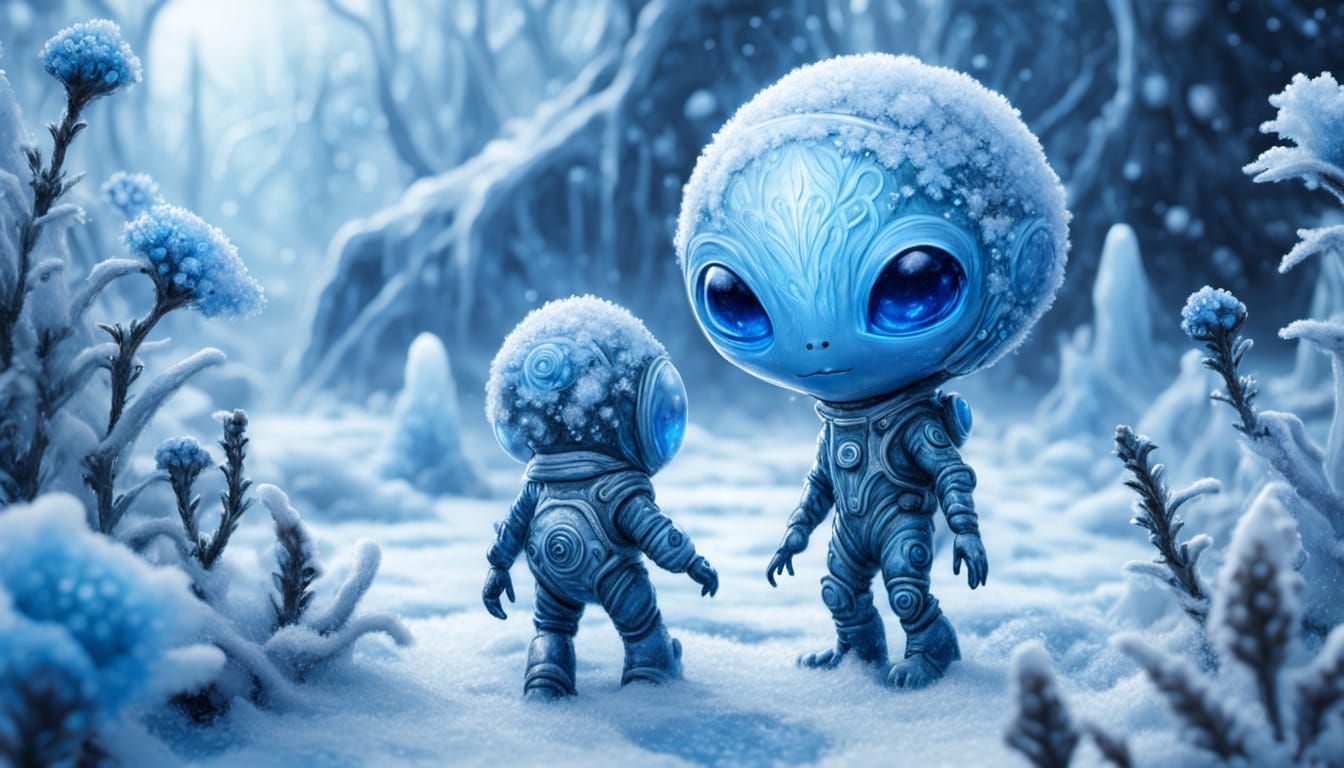 Alien Explorer in Enchanted Frozen Garden