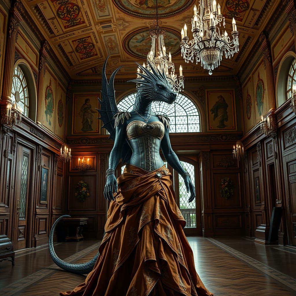 Dragonborn in Victorian Manor, Digital Art