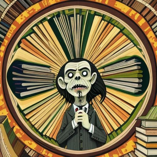 Disturbing Zombie Librarian in Art Brut Style