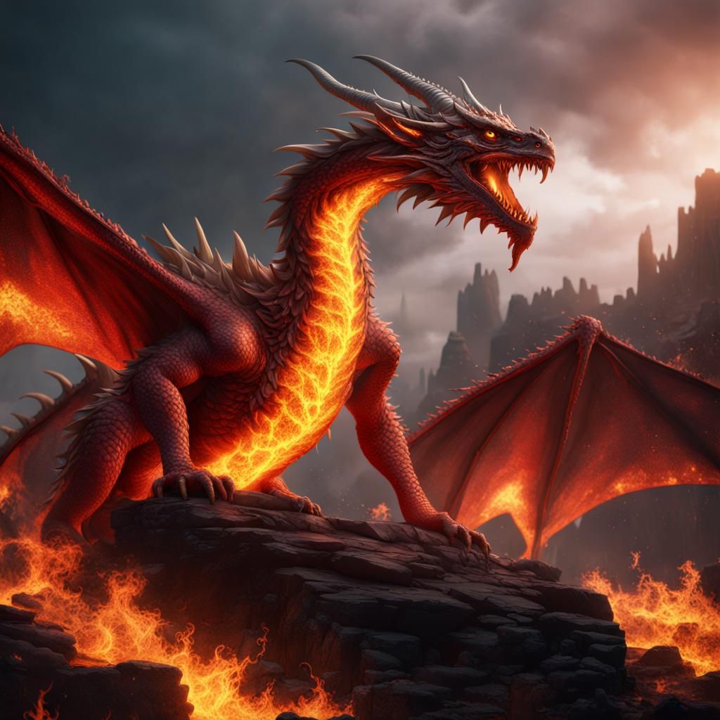 Detailed Fire Dragon Fantasy Concept Art