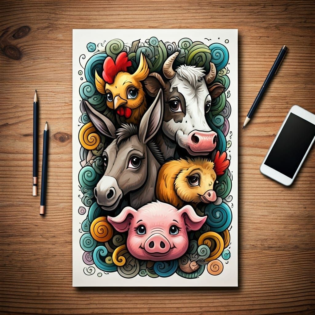Farm Animals in Doodle Art Graffiti Style