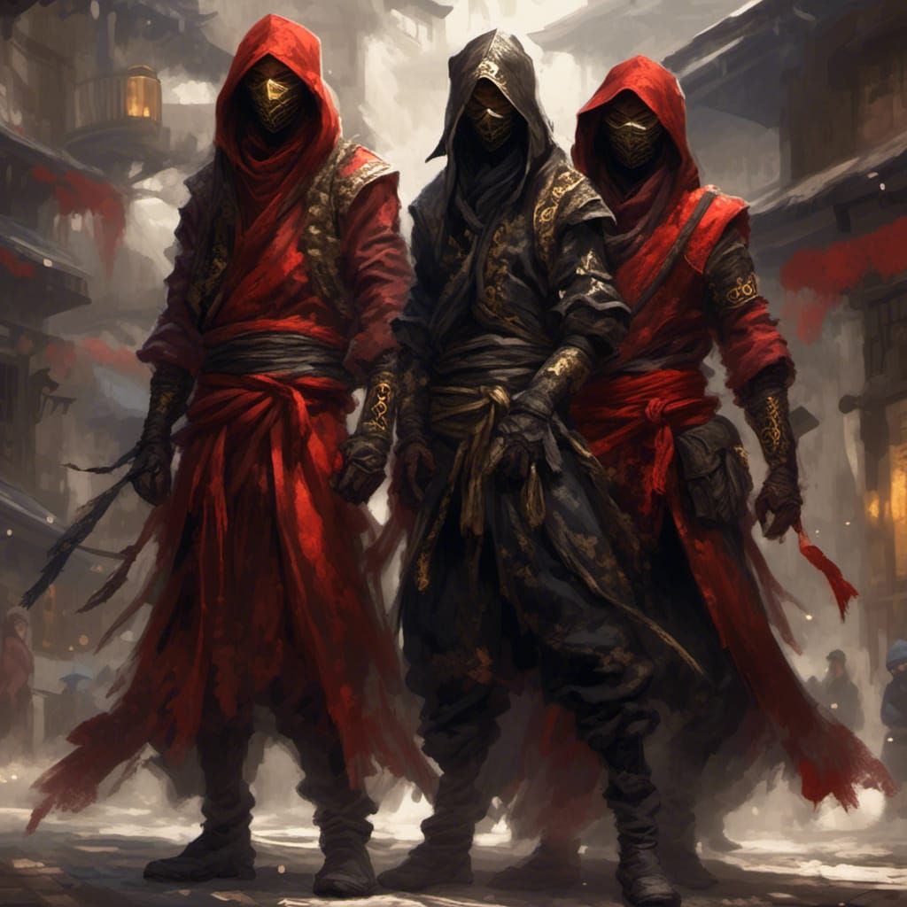 Male Shadow Thief Ninjas with Traditional Weapons