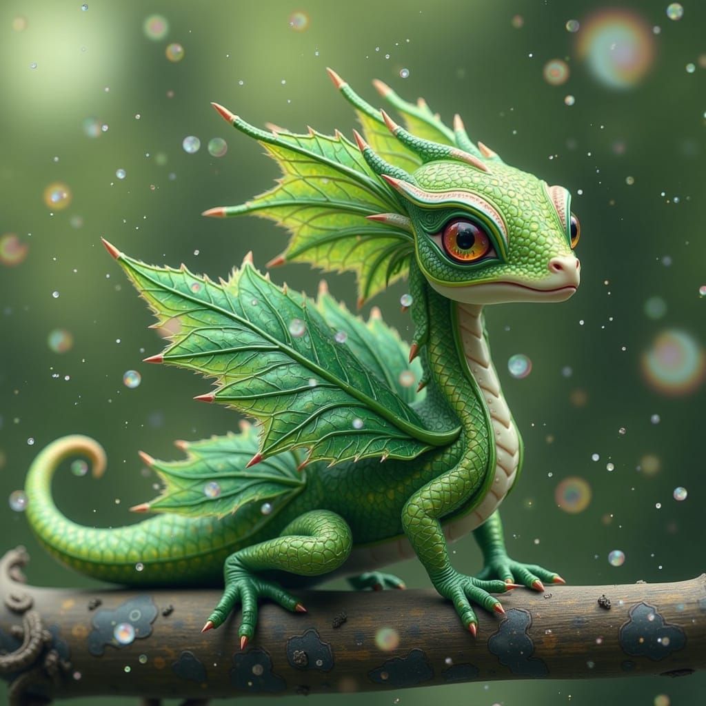 Whimsical Dragon-Cabbage Hybrid in Vibrant Green