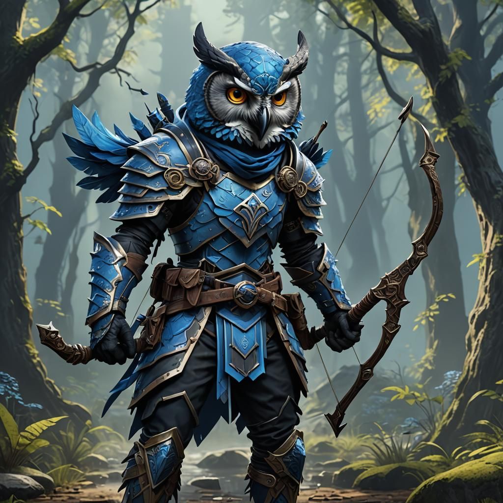 Owlin Ranger with Bow: Detailed Fantasy Art