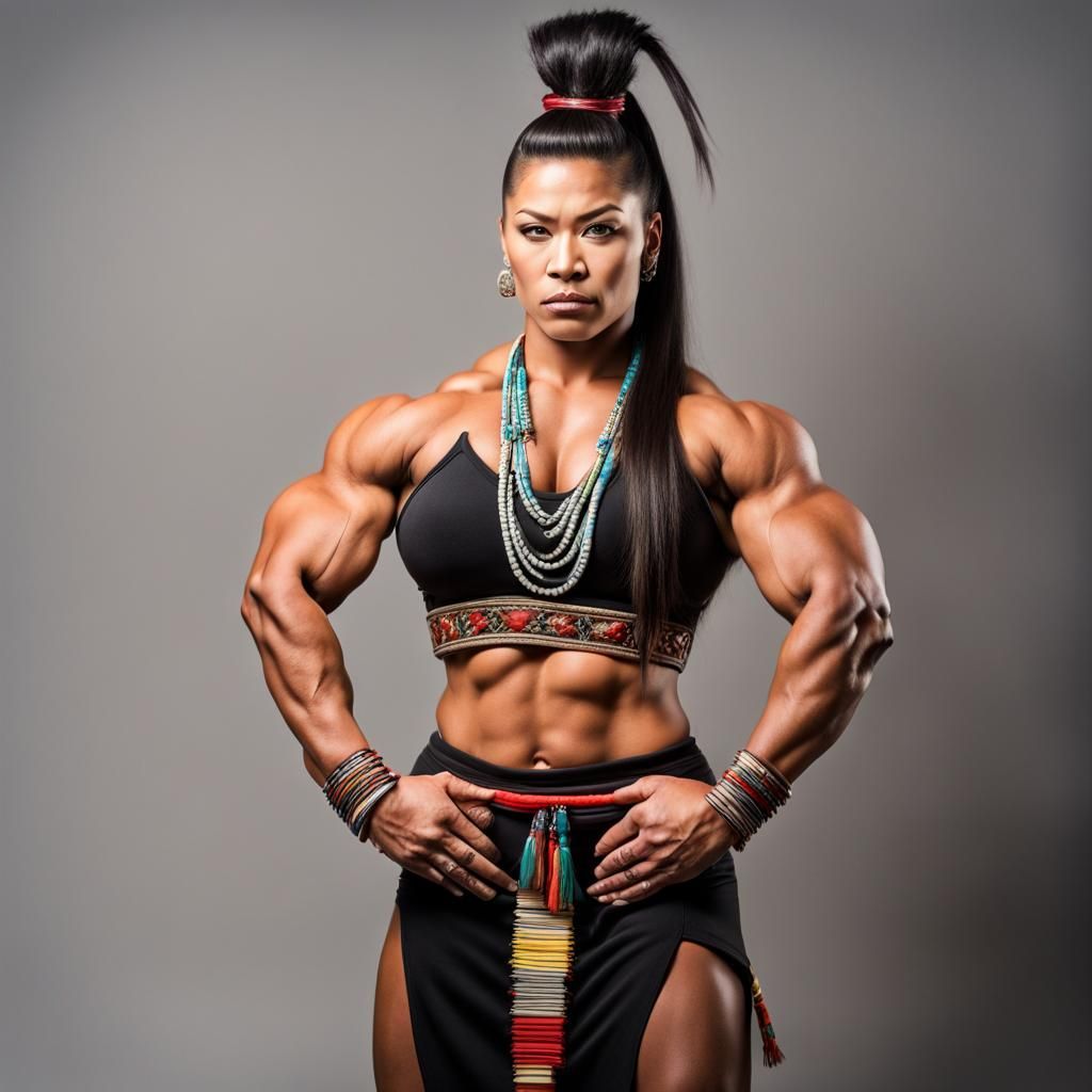 Powerful Navajo Bodybuilder with Massive Biceps