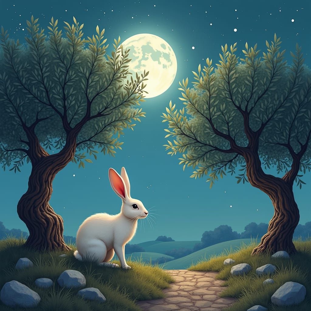 Mystical Hare Watching Over Olive Grove