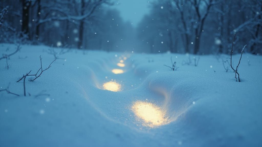 Ethereal Footprints in Snow Disappearing, Digital Art