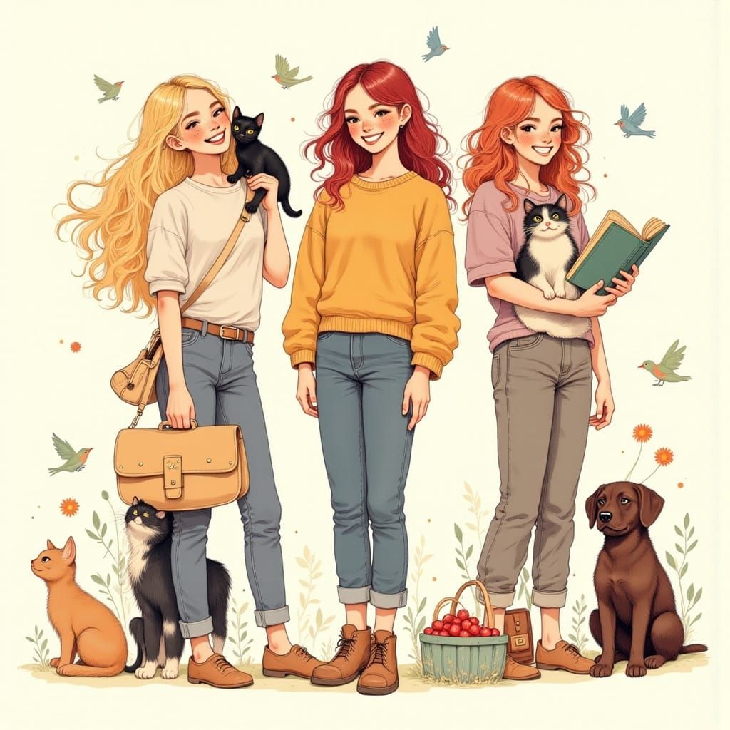 Women with Animal Companions in Airbrush Style