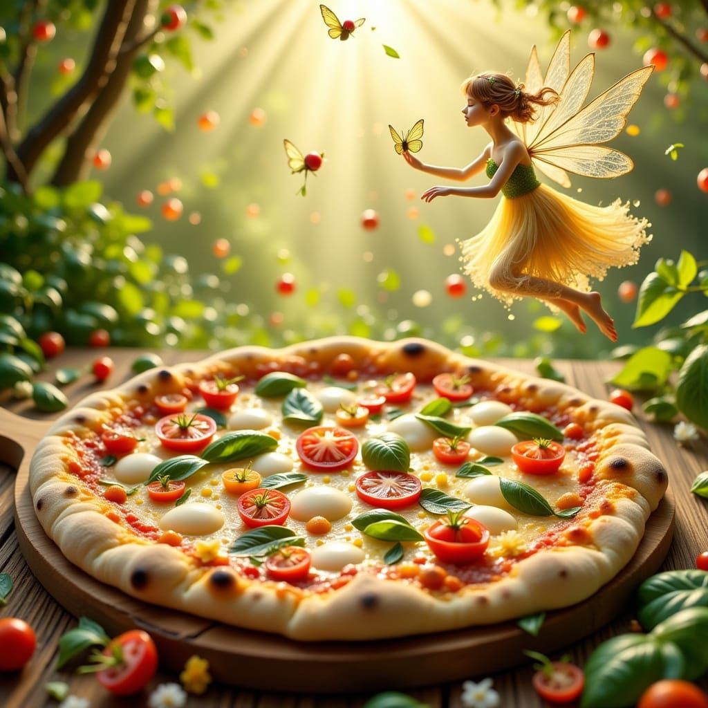 freshly baked pizza in an enchanted forest