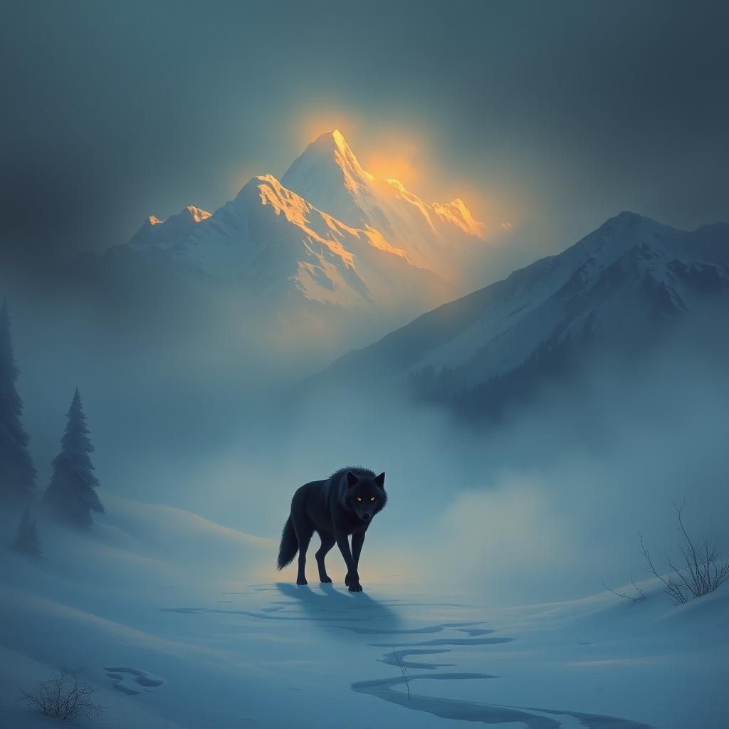 Lone Wolf Silhouette in Winter Wonderland