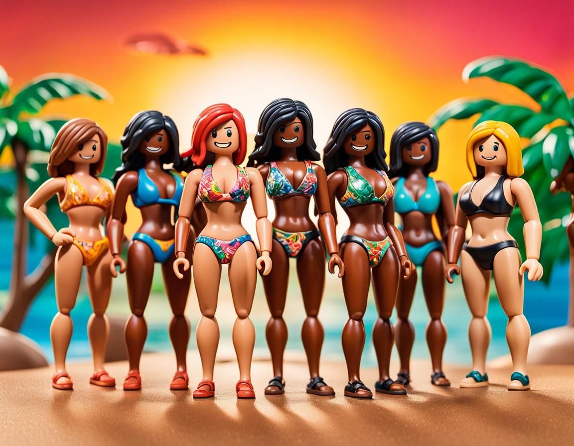 Playmobil Figures on Bodybuilder in Hyperrealistic Splash Ar...