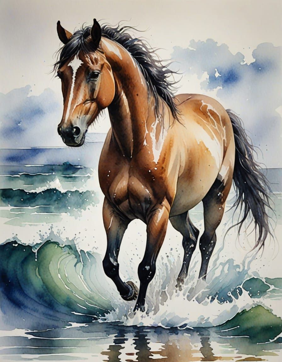 Ethereal Aquatic Steed Emerging from the Sea