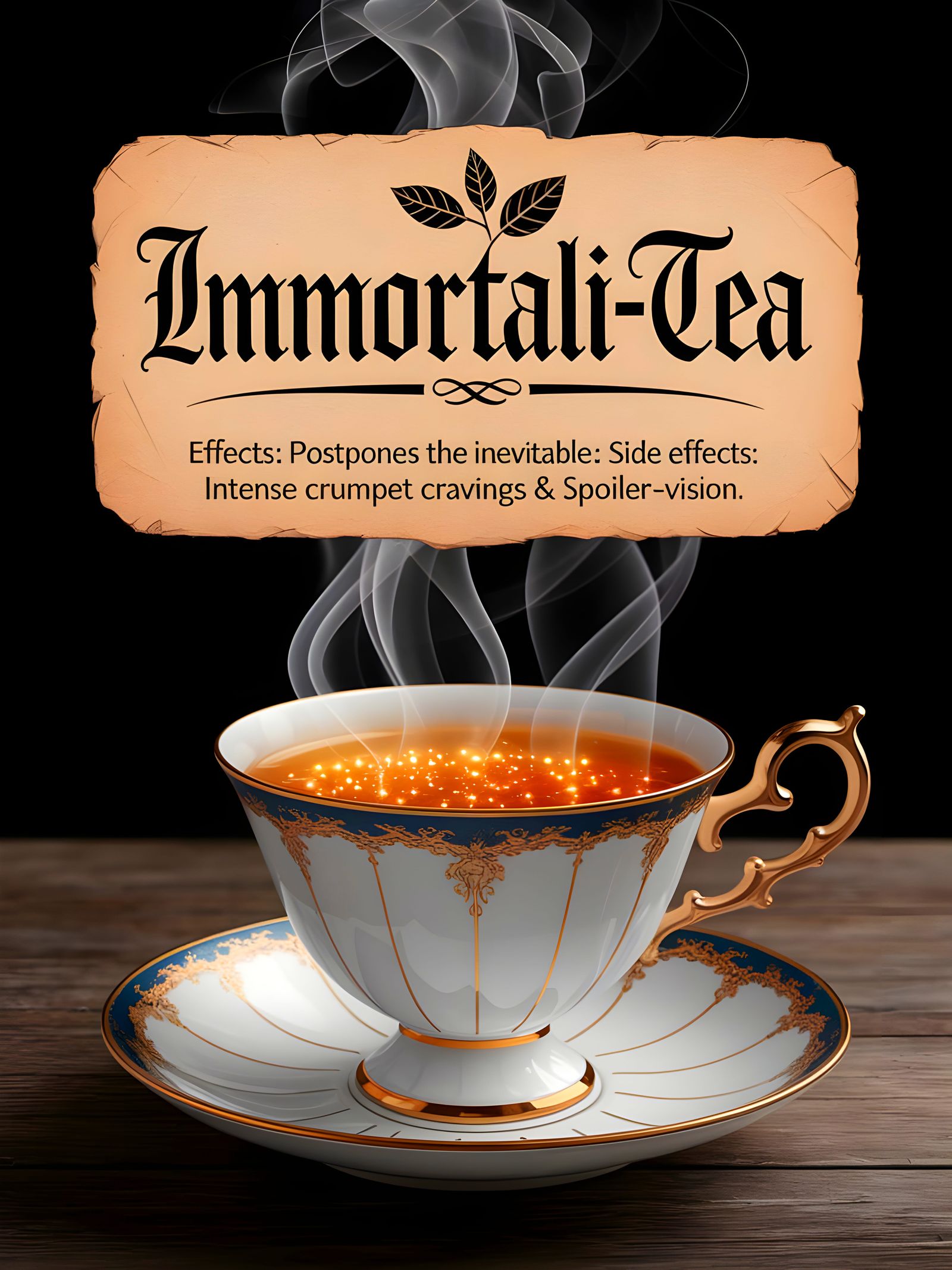 Steampunk Tea Cup with Immortali-Tea and Rackham-Inspired Ar...