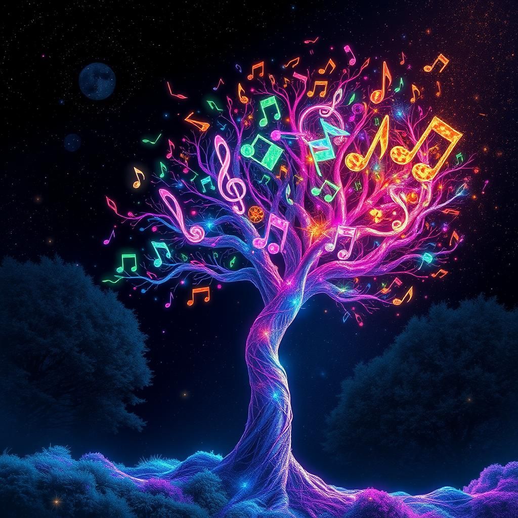 Musical Note Tree in Astral Cosmic Illustration