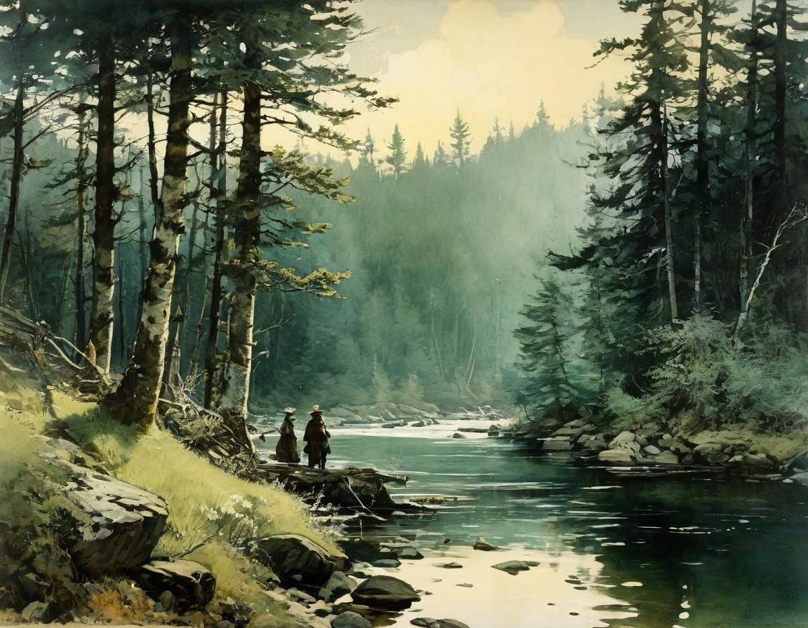 Travelers Crossing: Vintage Illustration in Muted Tones