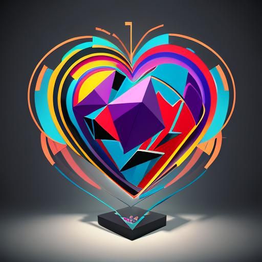 Cubist Heart in Geometric Fauvism Style