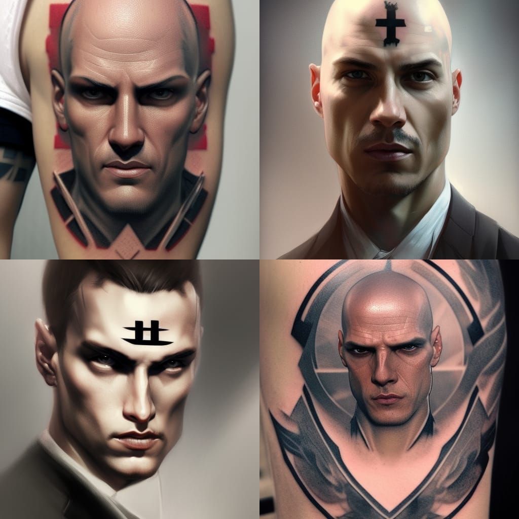 Hitman Portrait with Cross Tattoo in Art Nouveau Style