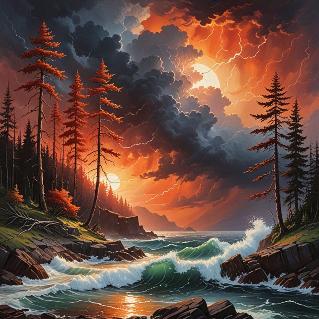 Stormy Coastal Scene in Epic Fantasy Style