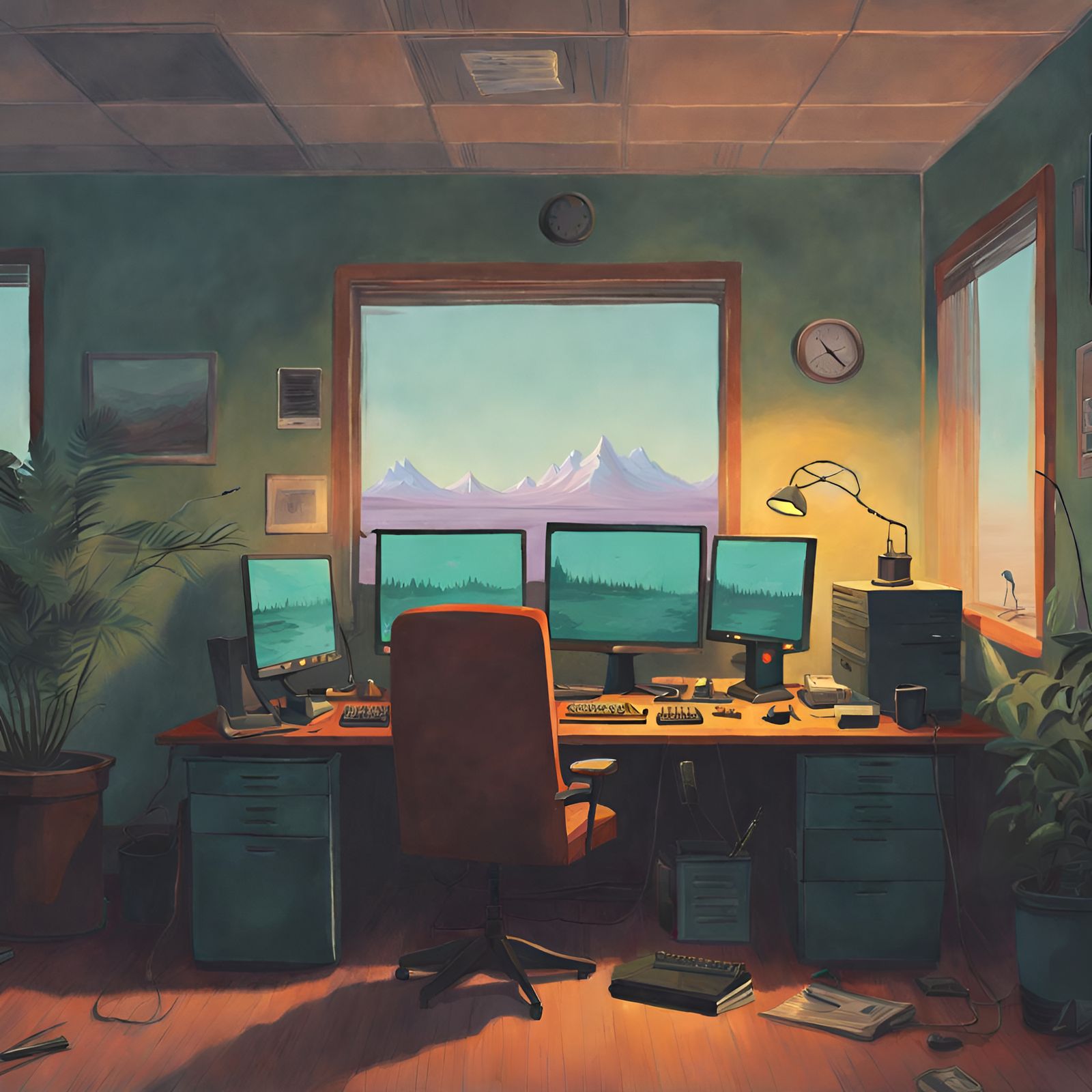 Office Landscape in the Style of Simon Stålenhag