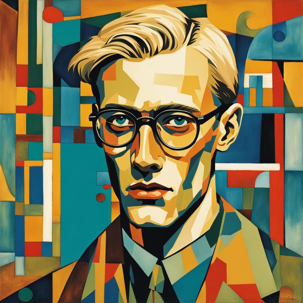 1930s Blond Man Portrait in Abstract Style