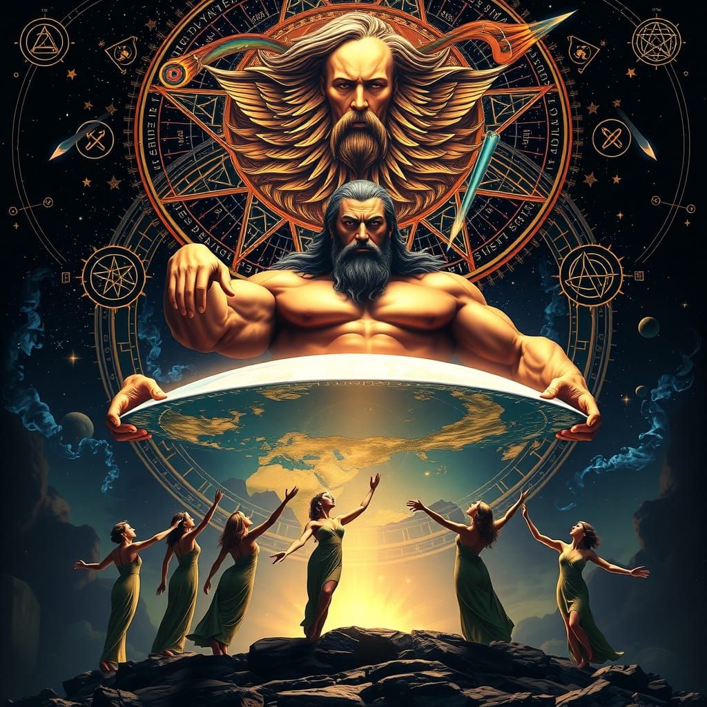 Gigantic Titan Atlas Supports Glowing Flat Earth in Cosmic D...