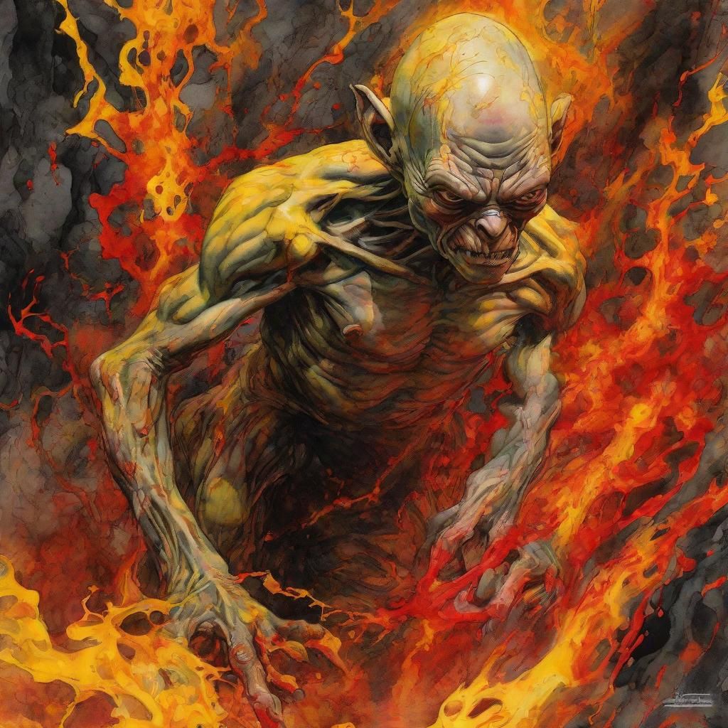 Terrifying Gollum Emerges in Liquid Watercolor Art