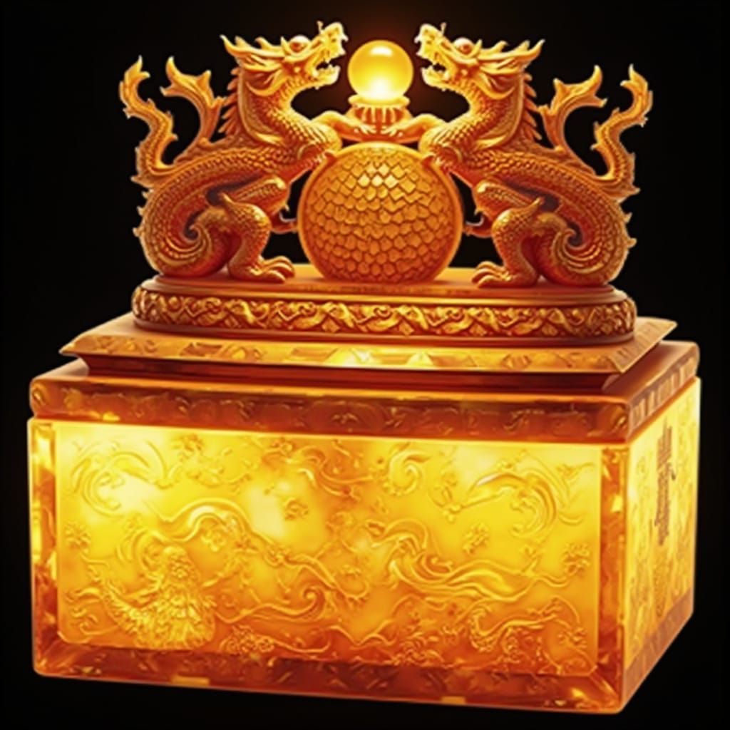 Imperial Jade Seal with Dragons in Amber Crystal
