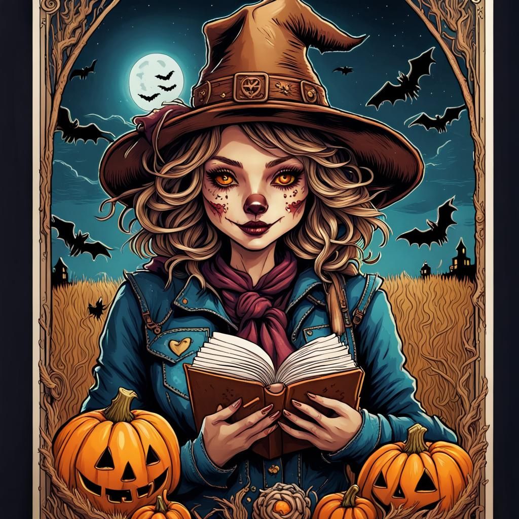 Whimsical Werewolf Scarecrow in Dan Mumford Style