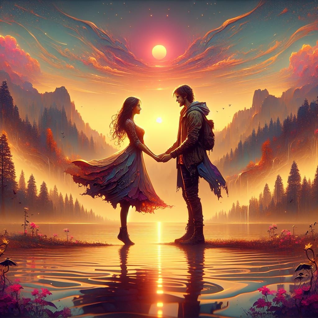 Romantic Sunset: A Matte Painting of Love