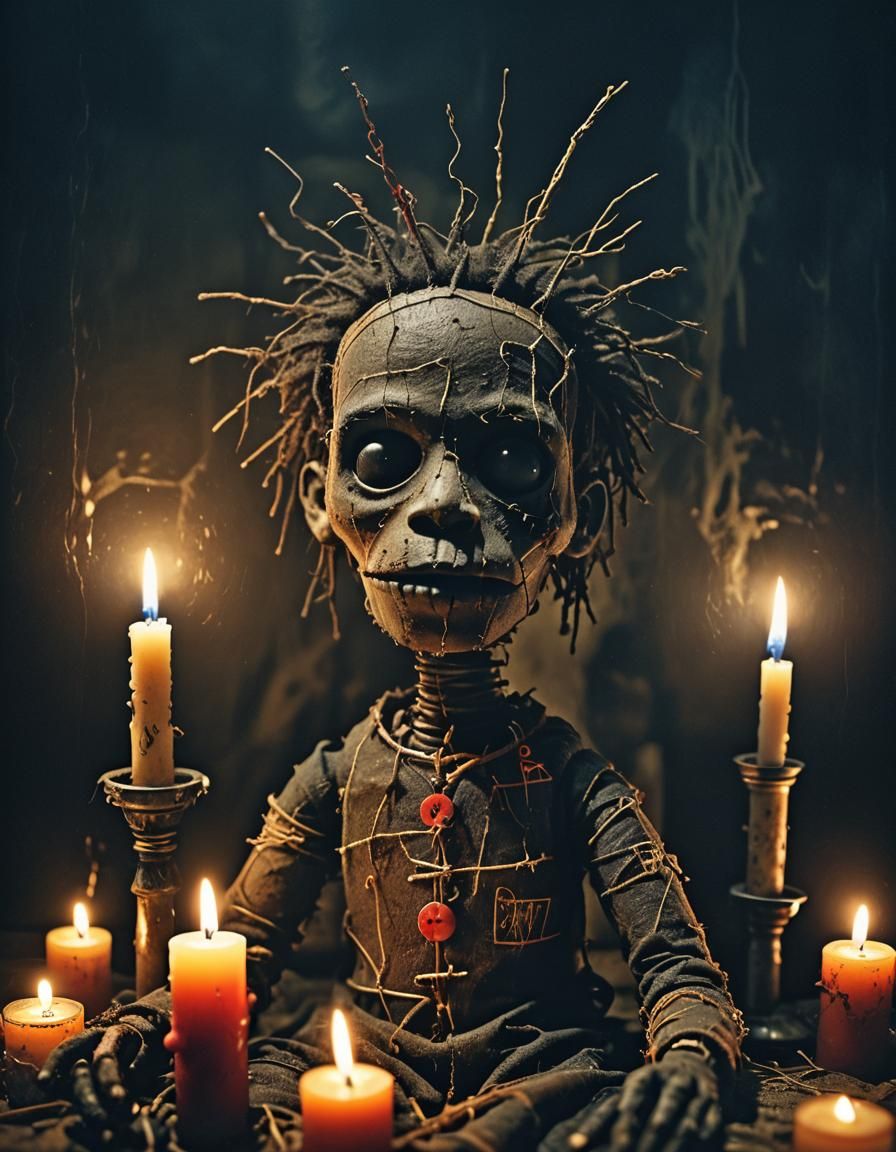 Mystical Voodoo Doll in Basquiat Art Style