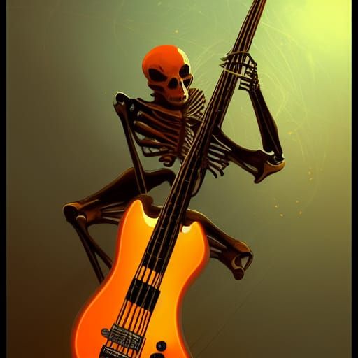 Skeleton Bassist: Hyperdetailed Concept Art