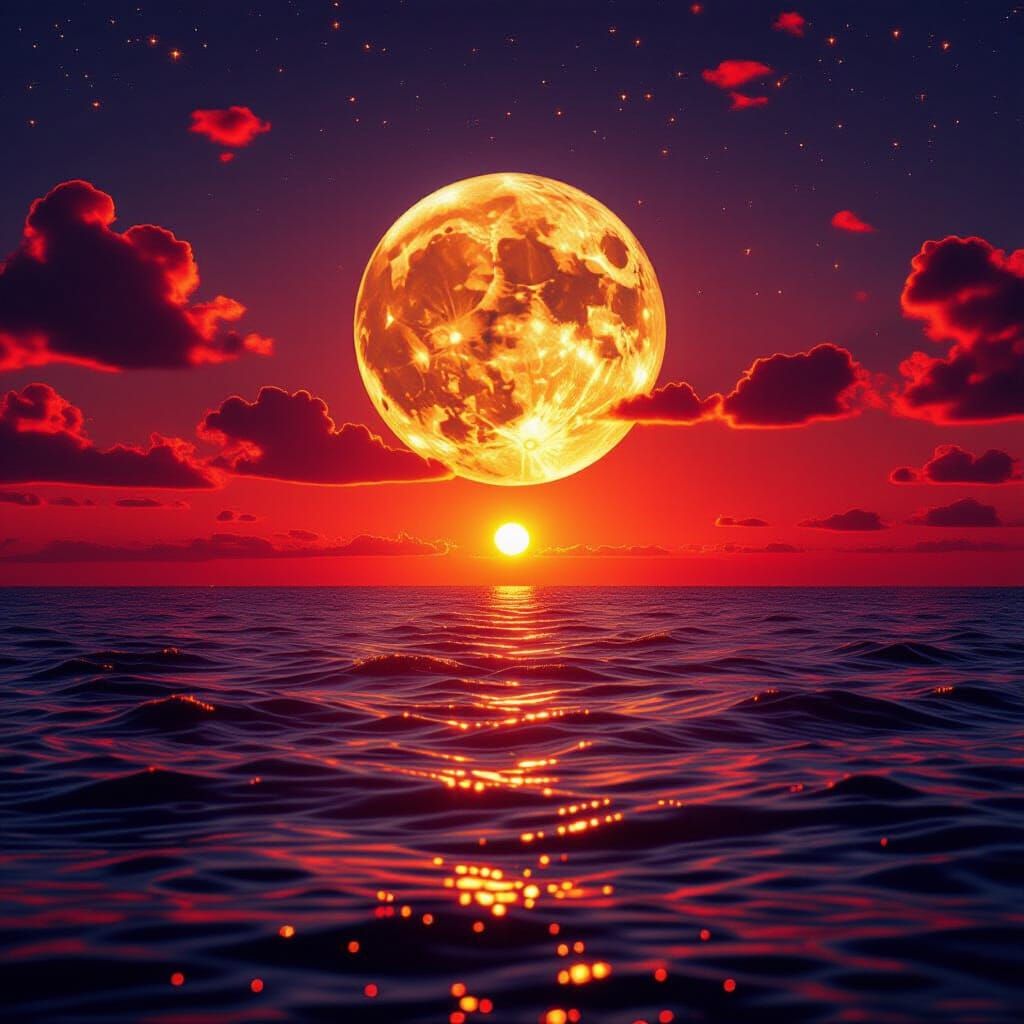 Magical Red Sunset With Hyperdetailed Sparkles