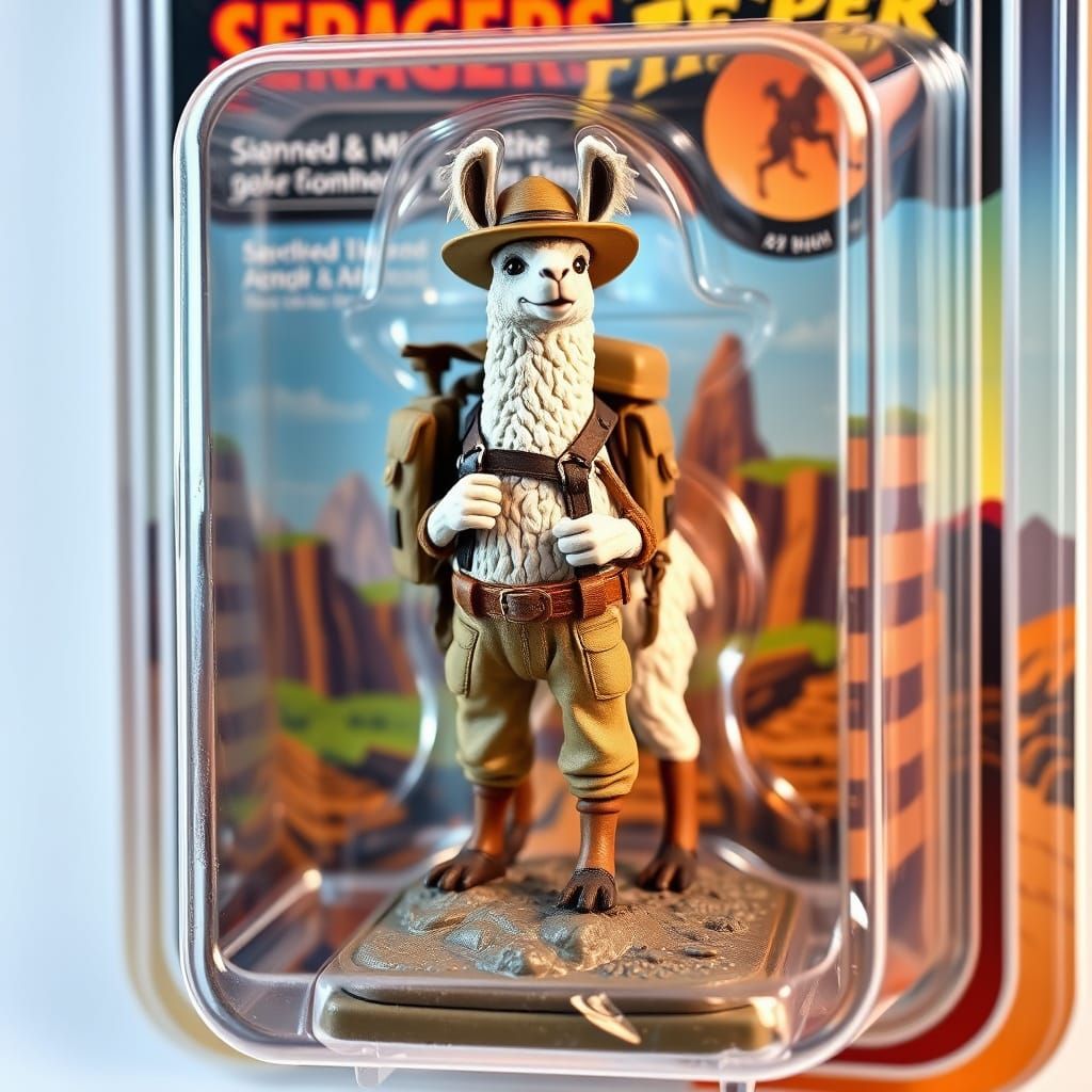 Bold Explorer Llama Action Figure in Retro Toy Style