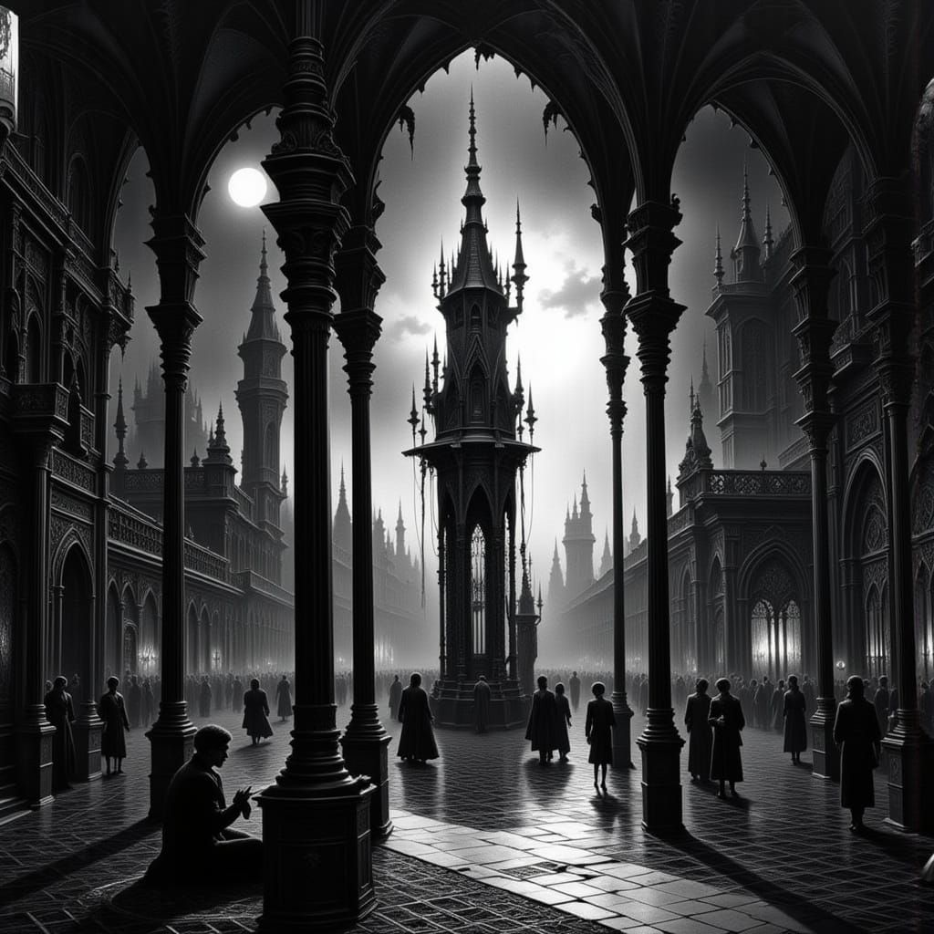 Epic Black and White Metropolis in Film Noir Style