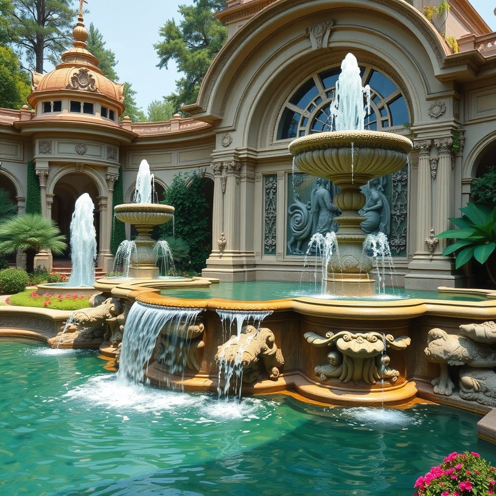 Majestic Fountains in Impressionistic Style