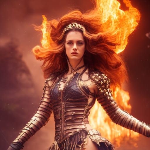 Fiery Warrior with Sparkling Whip: Digital Matte Painting