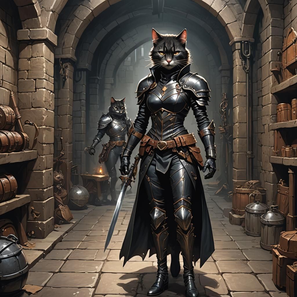 Anthropomorphic Cat Woman in Dungeon Leather Armor