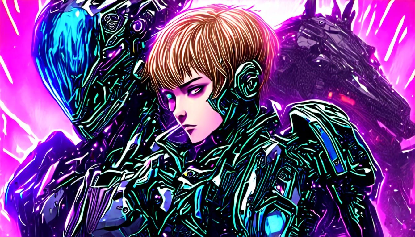 Robotic Human in Sci-Fi Horror Anime Style