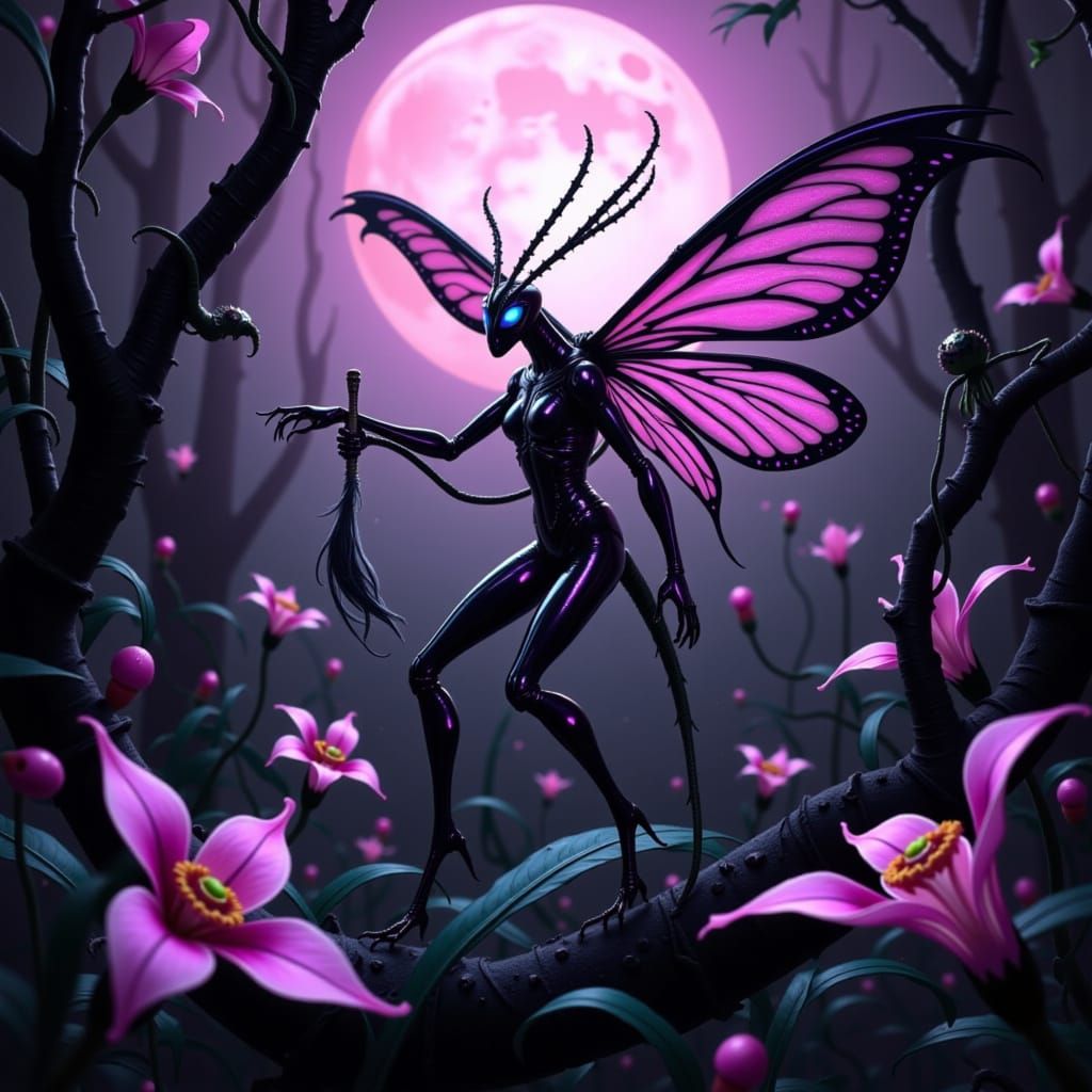 Flower-Mantis Queen in Dark Fantasy Jungle