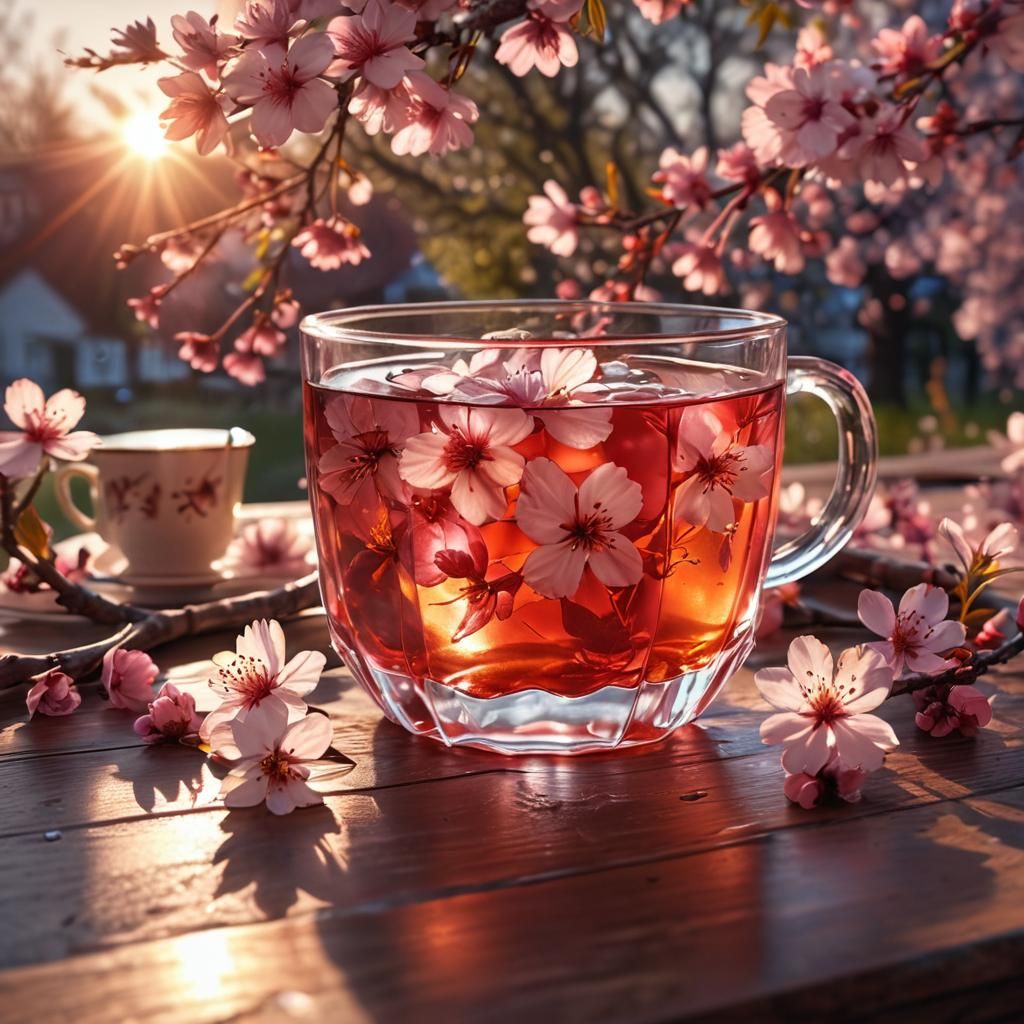 Cherry Blossom Iced Tea in National Geographic Style