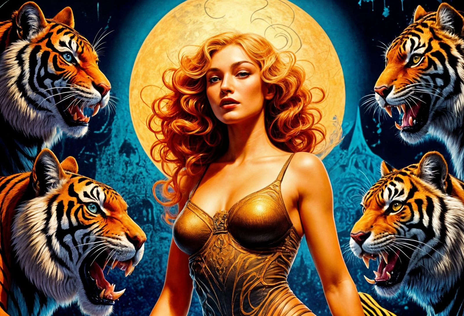 Vintage Tiger Fantasy Art in a Classic Pulp Style