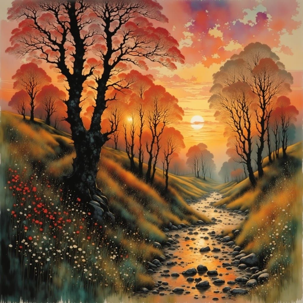 Dreamy Cityscapes at Dusk in Vibrant Watercolor