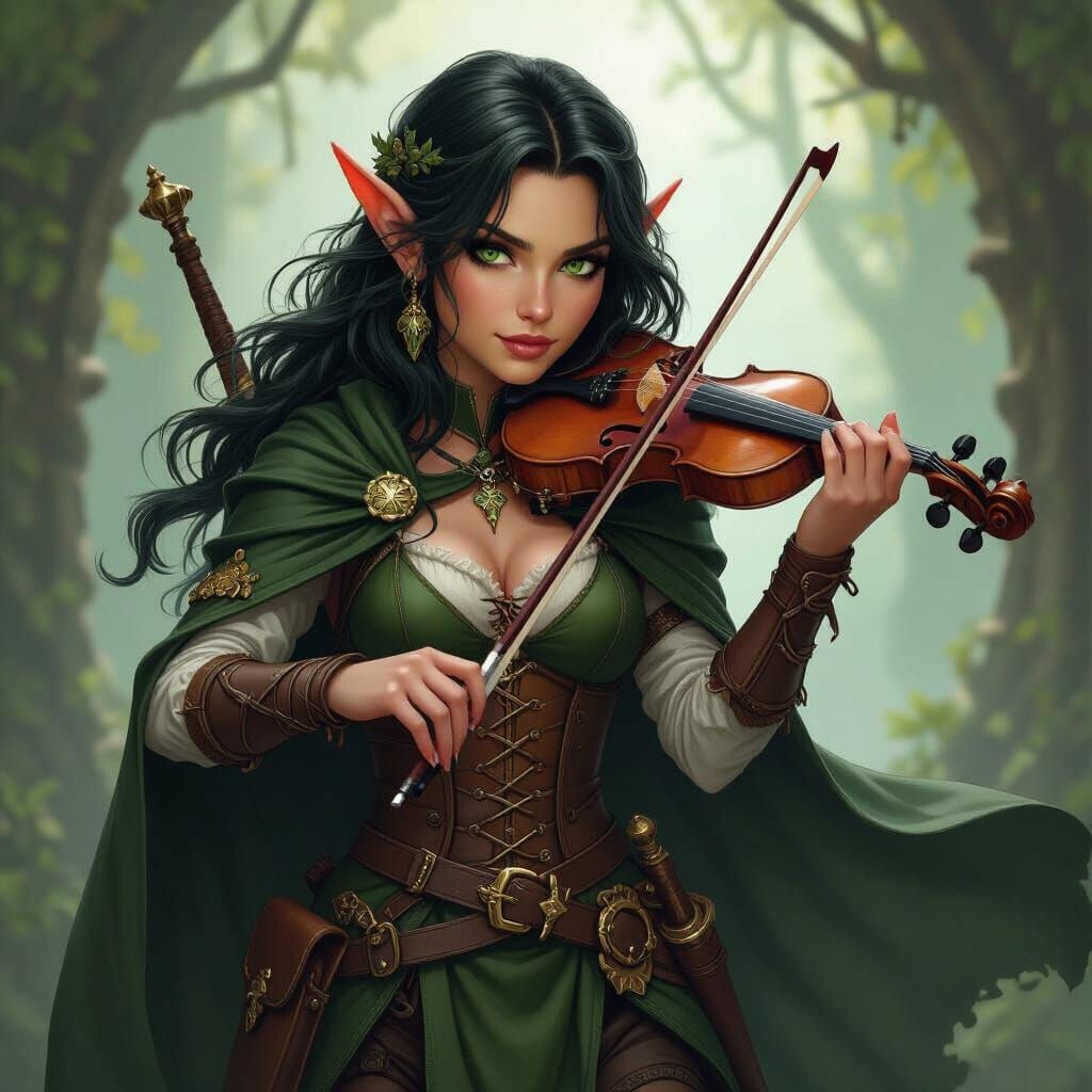 Gnome Bard with Dagger and Fiddle in Fantasy Illustration St...