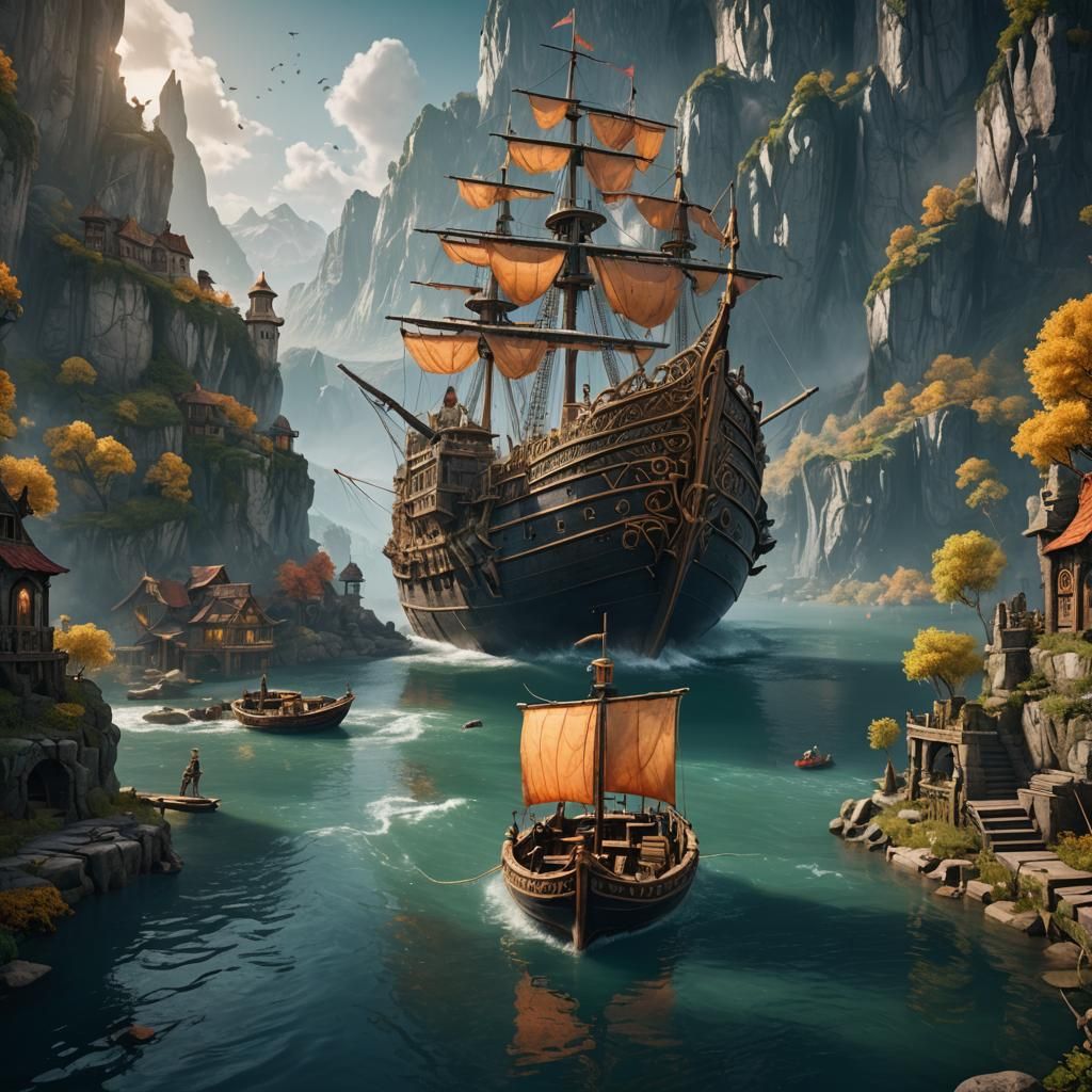 Fantastical Boat in Detailed Matte Painting Style