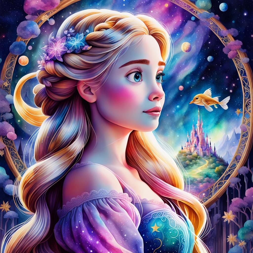 Rapunzel Fairytale in Watercolor Style